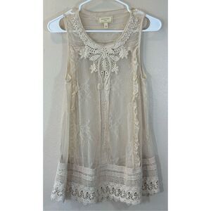 Moulinette Soeurs Anthropologie Sheer Antique Boho Cream Lace Applique Top 4US